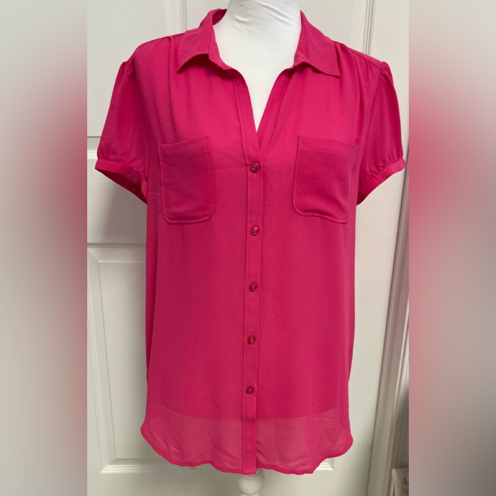Anne Taylor Loft Short Sleeve Button Down Blouse - Size Large
